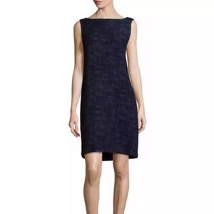 Eileen Fisher Crosshatch Sheath Dress Size XS Petite PP Navy Blue